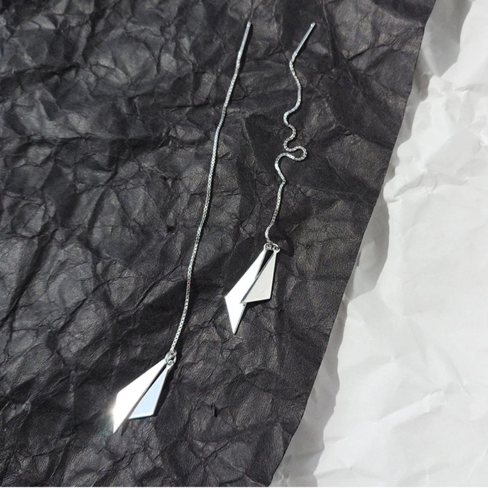 NEW 925 Sterling Silver Triangle Chain Earrings - Picture 2 of 7